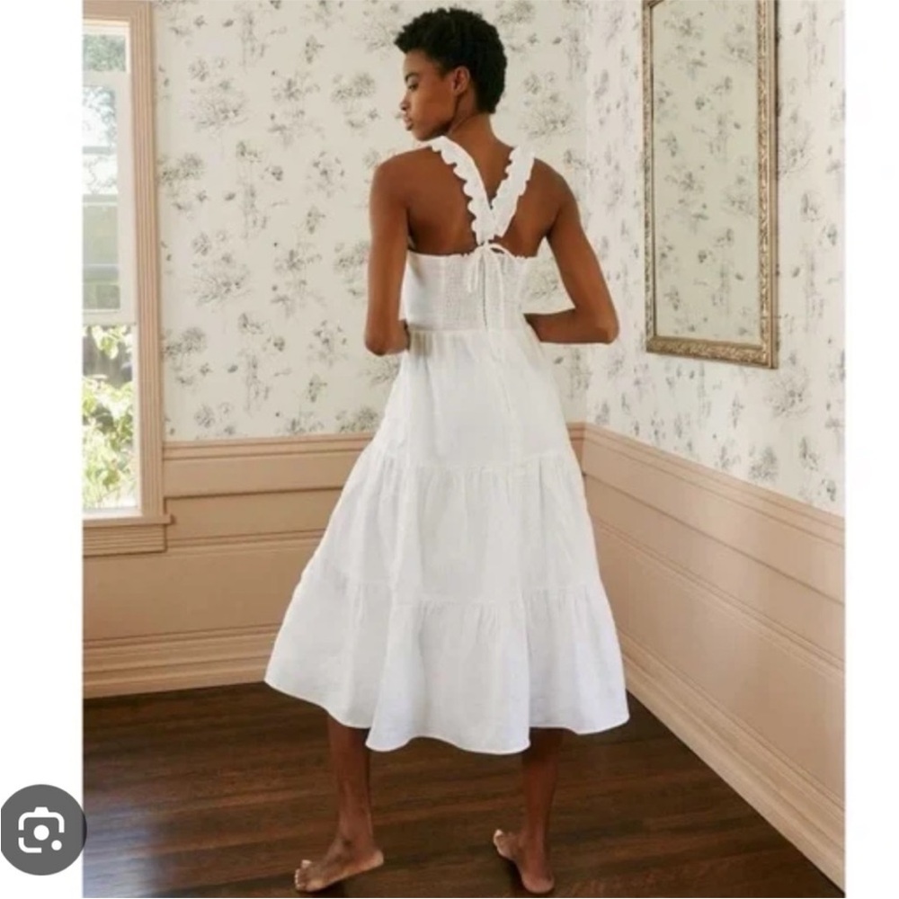 Reformation White Ruffled-Strap Tiered Midi Dress